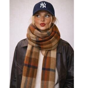 Vintage Neutral Plaid Blanket Scarf Oversized Winter Wrap